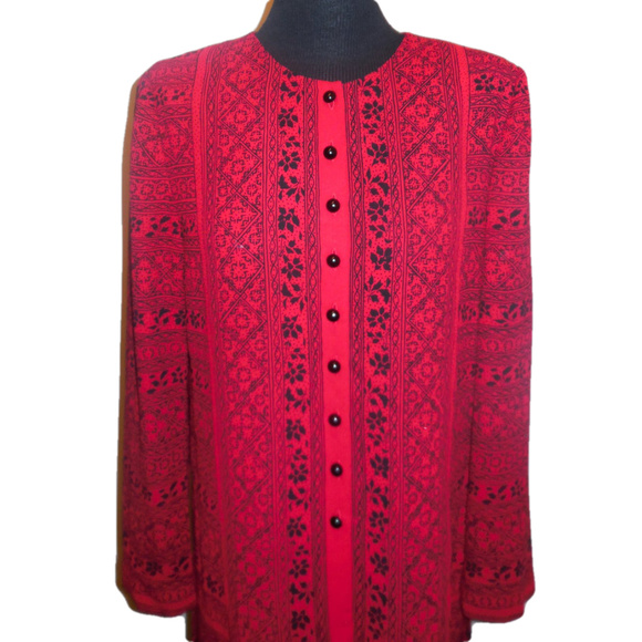 Blouse Long Seeve red black Button-down dressy shirt top wear to work - Picture 3 of 11